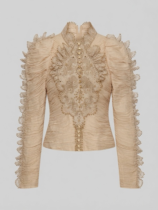 Zimmermann Tops - Zimmermann Beige Lace-Appliqué Button-Down Blouse